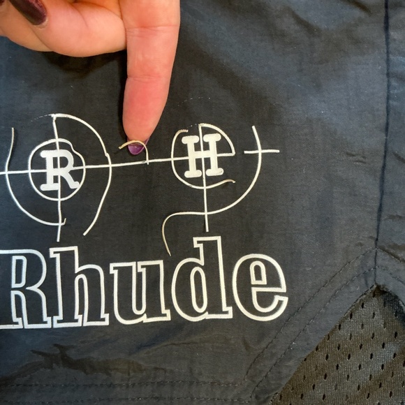 Rhude  Cross Hair Black Nylon Logo Shorts Men’s Medium Drawstring - Picture 7 of 11